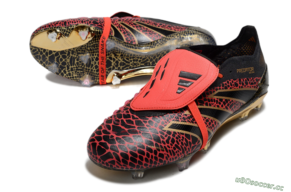 Men's Adidas Predator 25 Elite Foldover Tongue FG Firm Ground Low-Tops Football Boots - Black/Red/Gold 3