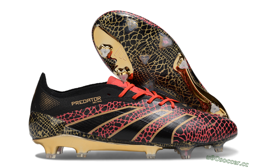 Men's Adidas Predator 25 Elite FG Firm Ground Low-Tops Football Boots - Black/Red/Gold 2