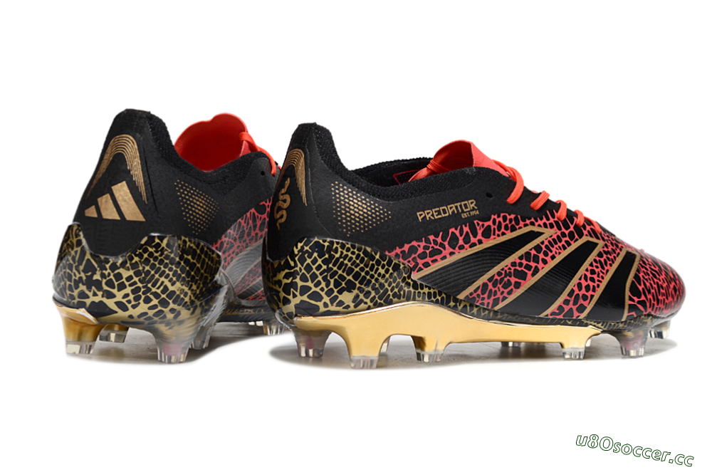 Men's Adidas Predator 25 Elite FG Firm Ground Low-Tops Football Boots - Black/Red/Gold 6