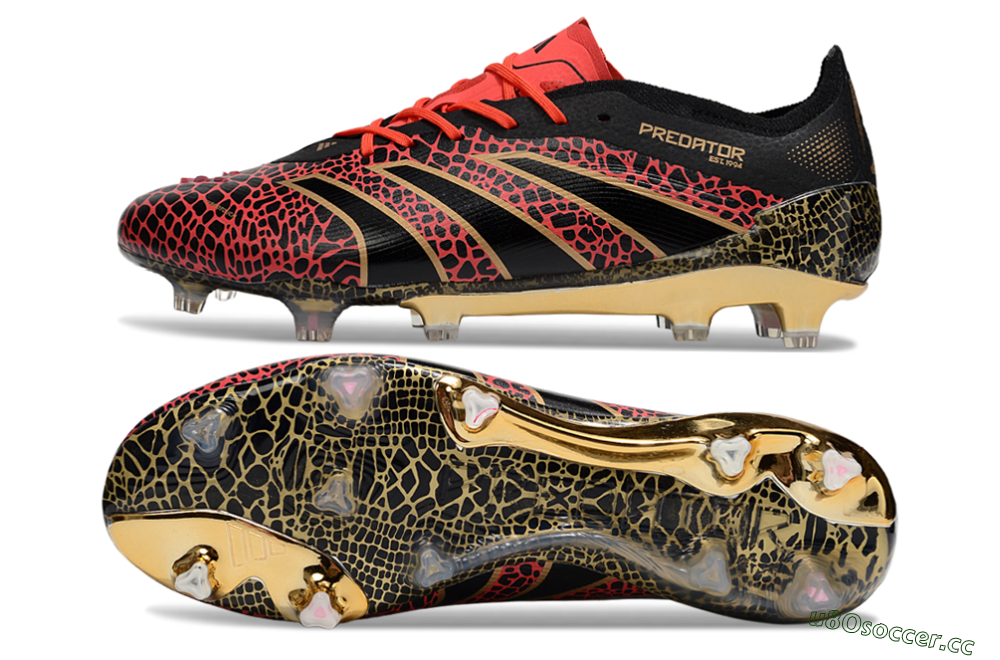 Men's Adidas Predator 25 Elite FG Firm Ground Low-Tops Football Boots - Black/Red/Gold 1