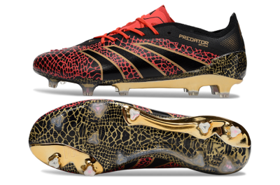 Men's Adidas Predator 25 Elite FG Firm Ground Low-Tops Football Boots - Black/Red/Gold