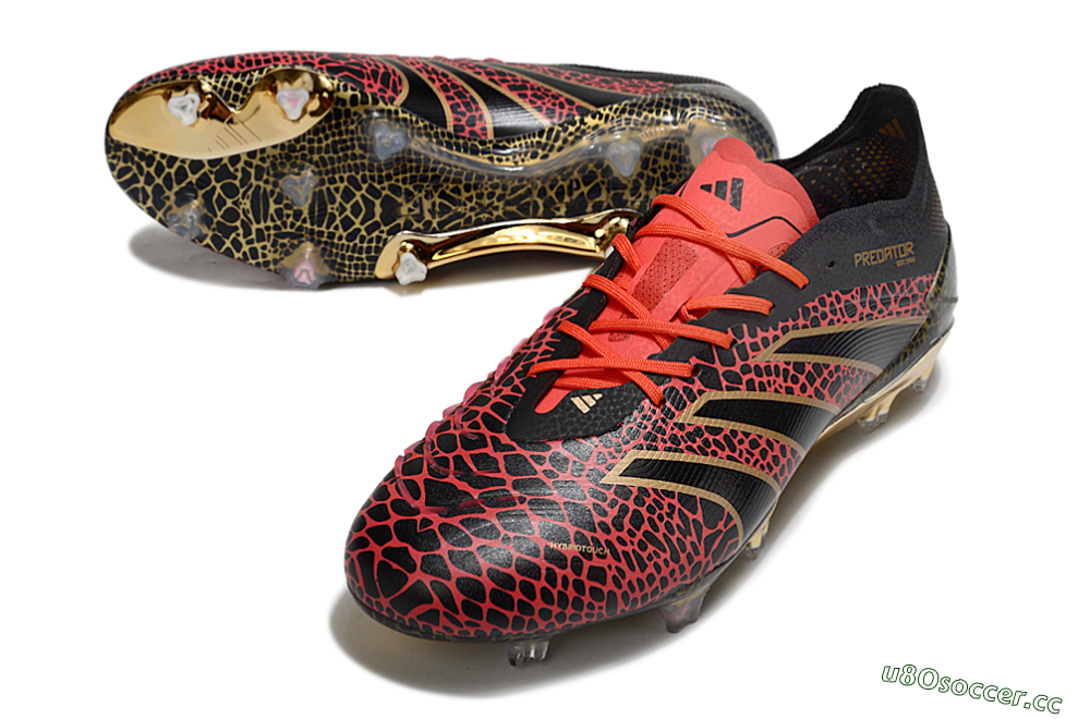 Men's Adidas Predator 25 Elite FG Firm Ground Low-Tops Football Boots - Black/Red/Gold 3