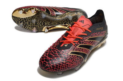 Men's Adidas Predator 25 Elite FG Firm Ground Low-Tops Football Boots - Black/Red/Gold