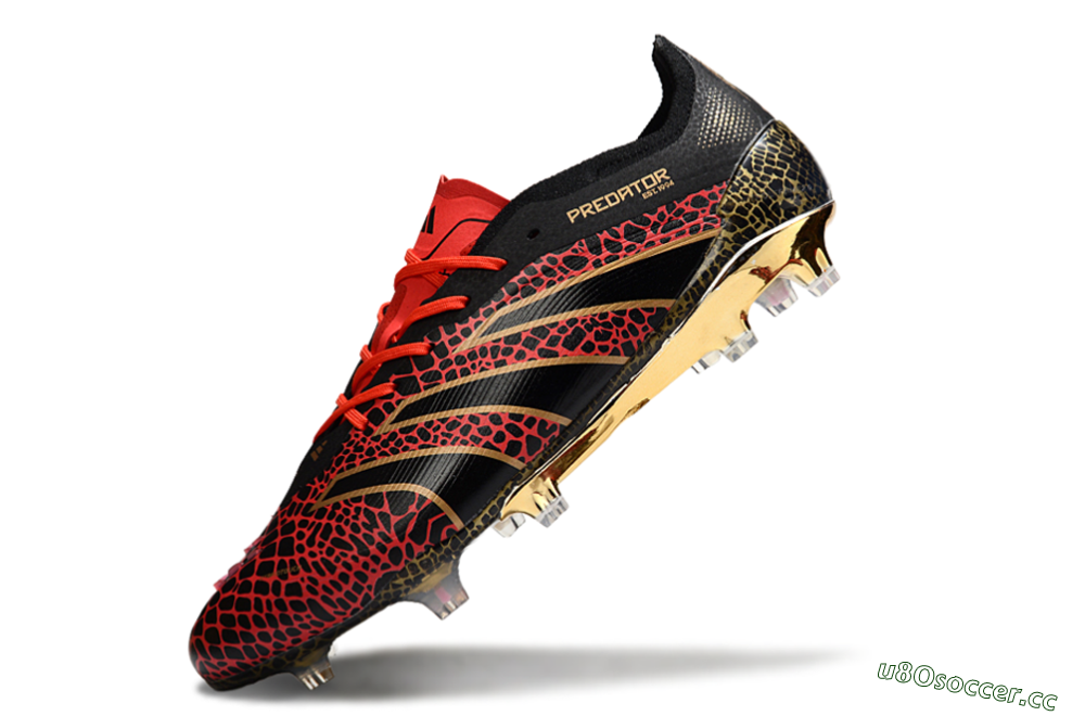 Men's Adidas Predator 25 Elite FG Firm Ground Low-Tops Football Boots - Black/Red/Gold 5