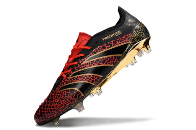 Men's Adidas Predator 25 Elite FG Firm Ground Low-Tops Football Boots - Black/Red/Gold