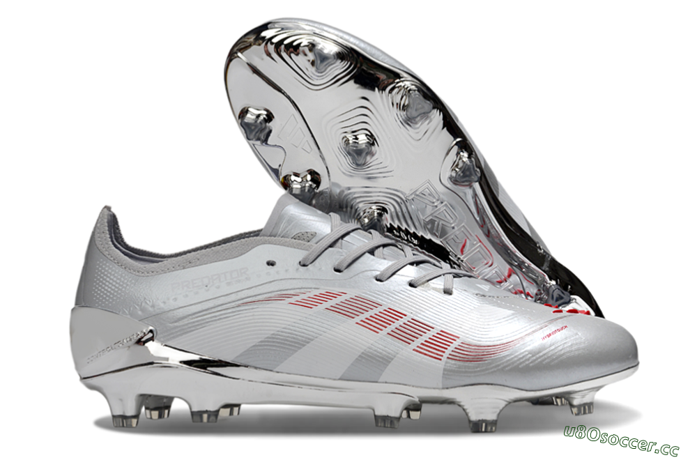 Men's Adidas Predator 25 Elite FG Firm Ground Low-Tops Football Boots - Silver/Red 2