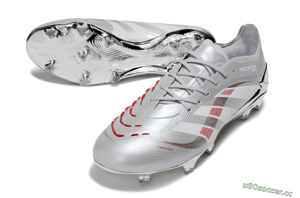 Men's Adidas Predator 25 Elite FG Firm Ground Low-Tops Football Boots - Silver/Red 3