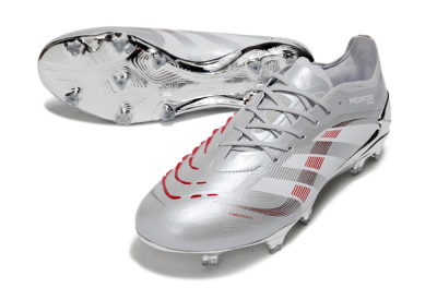 Men's Adidas Predator 25 Elite FG Firm Ground Low-Tops Football Boots - Silver/Red