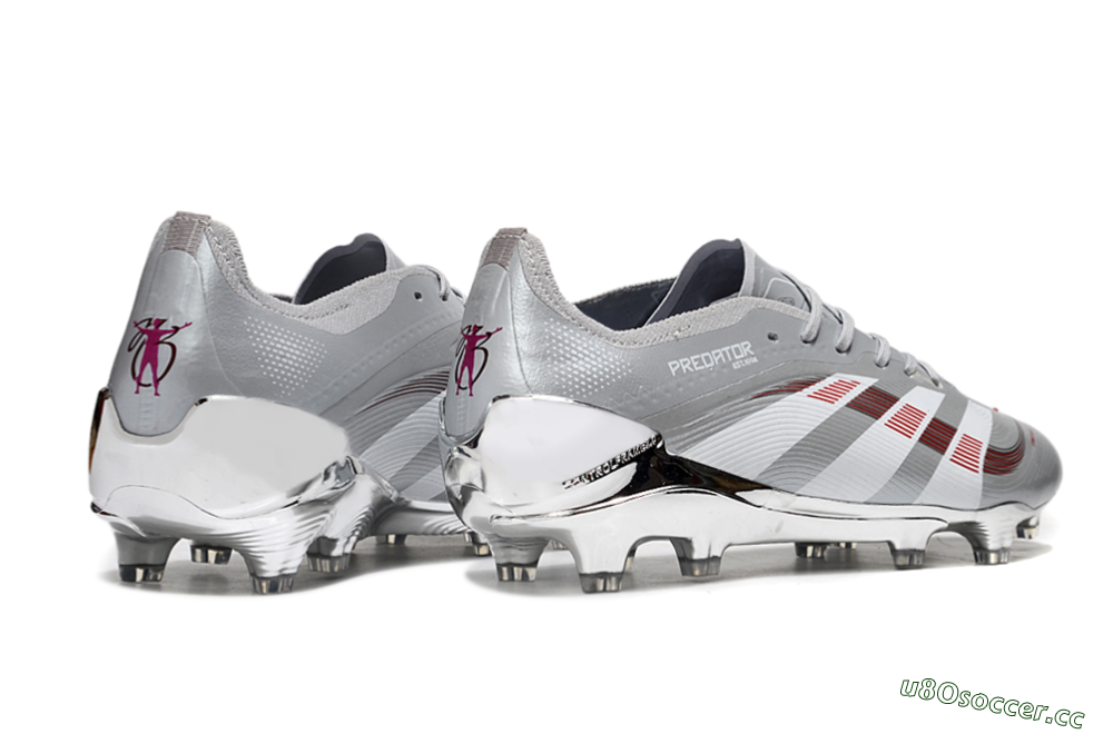 Men's Adidas Predator 25 Elite FG Firm Ground Low-Tops Football Boots - Silver/Red 6