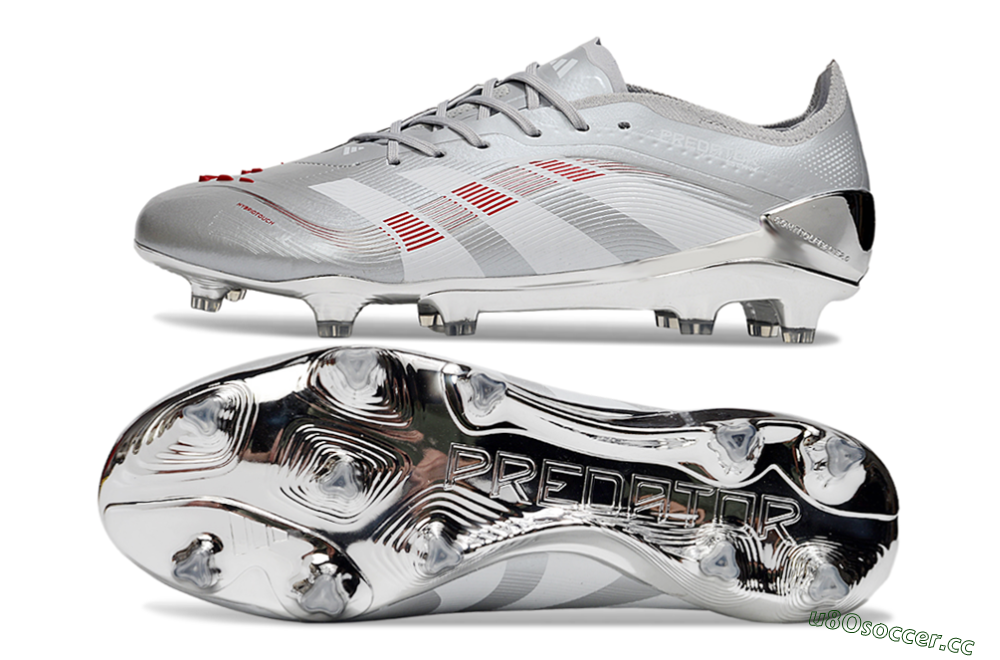 Men's Adidas Predator 25 Elite FG Firm Ground Low-Tops Football Boots - Silver/Red 1