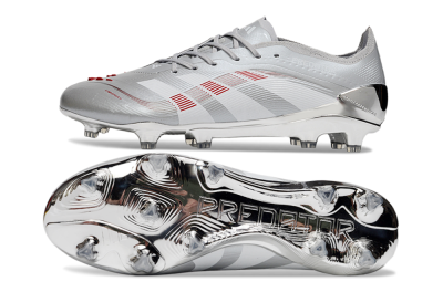 Men's Adidas Predator 25 Elite FG Firm Ground Low-Tops Football Boots - Silver/Red