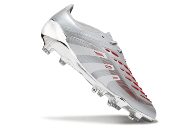 Men's Adidas Predator 25 Elite FG Firm Ground Low-Tops Football Boots - Silver/Red