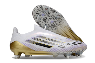 Men's Adidas F50 Elite Laceless SG Soft Ground Low-Tops Football Boots - White/Purple/Gold