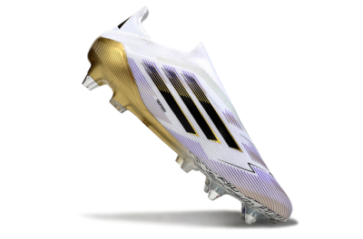 Men's Adidas F50 Elite Laceless SG Soft Ground Low-Tops Football Boots - White/Purple/Gold