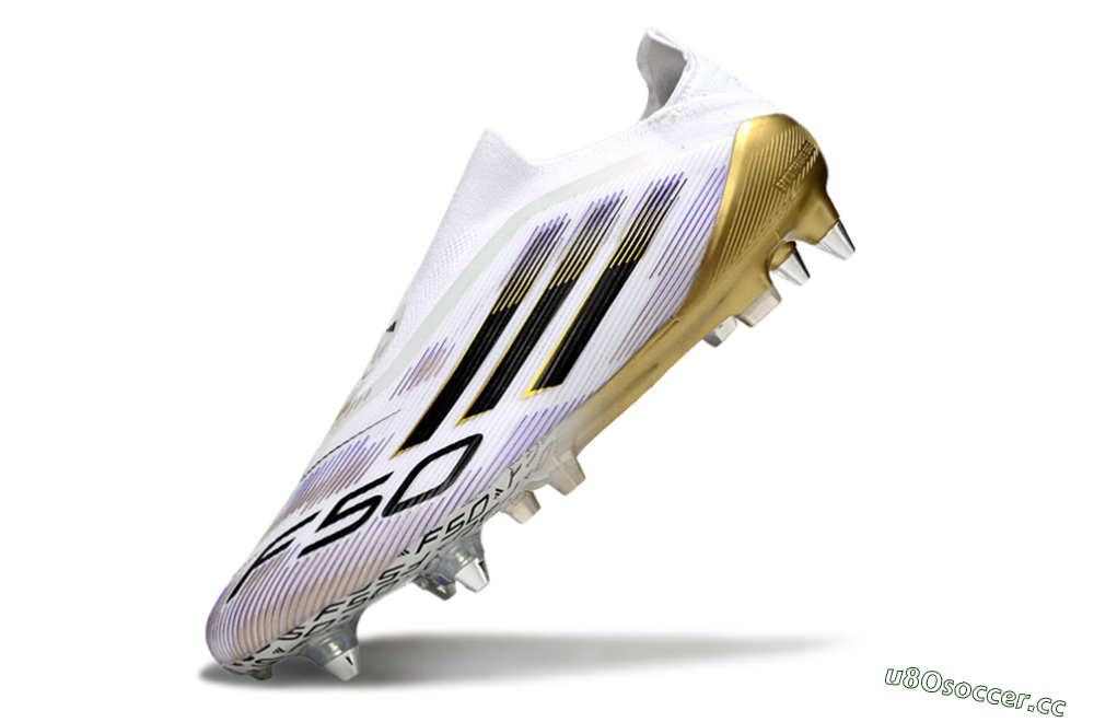 Men's Adidas F50 Elite Laceless SG Soft Ground Low-Tops Football Boots - White/Purple/Gold 5