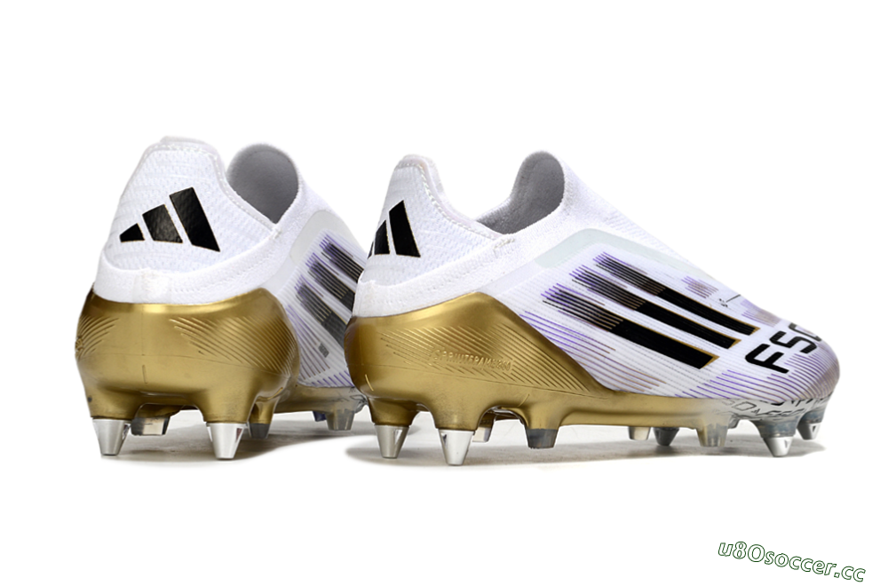 Men's Adidas F50 Elite Laceless SG Soft Ground Low-Tops Football Boots - White/Purple/Gold 6