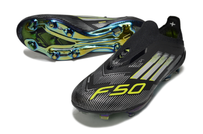 Men's Adidas F50+ Elite Lightstrike Pro Laceless FG Firm Ground Low-Tops Football Boots - Black/Silver/Gold