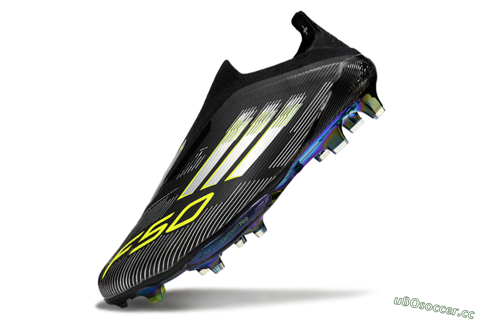 Men's Adidas F50+ Elite Lightstrike Pro Laceless FG Firm Ground Low-Tops Football Boots - Black/Silver/Gold 5