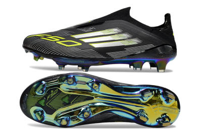 Men's Adidas F50+ Elite Lightstrike Pro Laceless FG Firm Ground Low-Tops Football Boots - Black/Silver/Gold