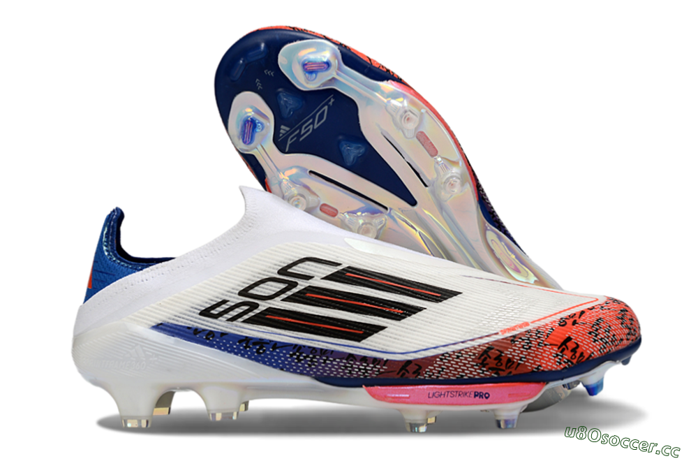 Men's Son x Adidas F50+ Elite Lightstrike Pro Laceless FG Firm Ground Low-Tops Football Boots - White/Black/Blue 2