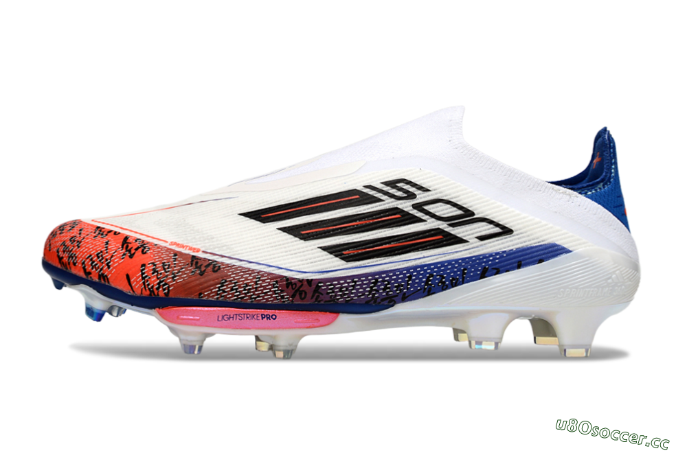 Men's Son x Adidas F50+ Elite Lightstrike Pro Laceless FG Firm Ground Low-Tops Football Boots - White/Black/Blue 0