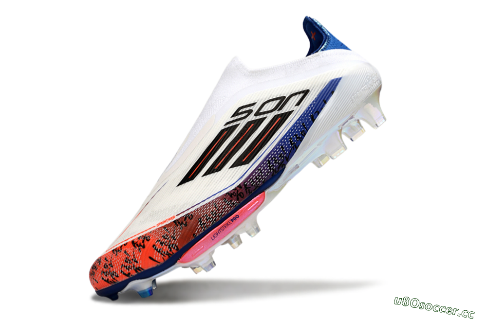 Men's Son x Adidas F50+ Elite Lightstrike Pro Laceless FG Firm Ground Low-Tops Football Boots - White/Black/Blue 5