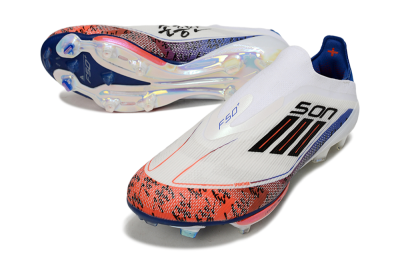 Men's Son x Adidas F50+ Elite Lightstrike Pro Laceless FG Firm Ground Low-Tops Football Boots - White/Black/Blue