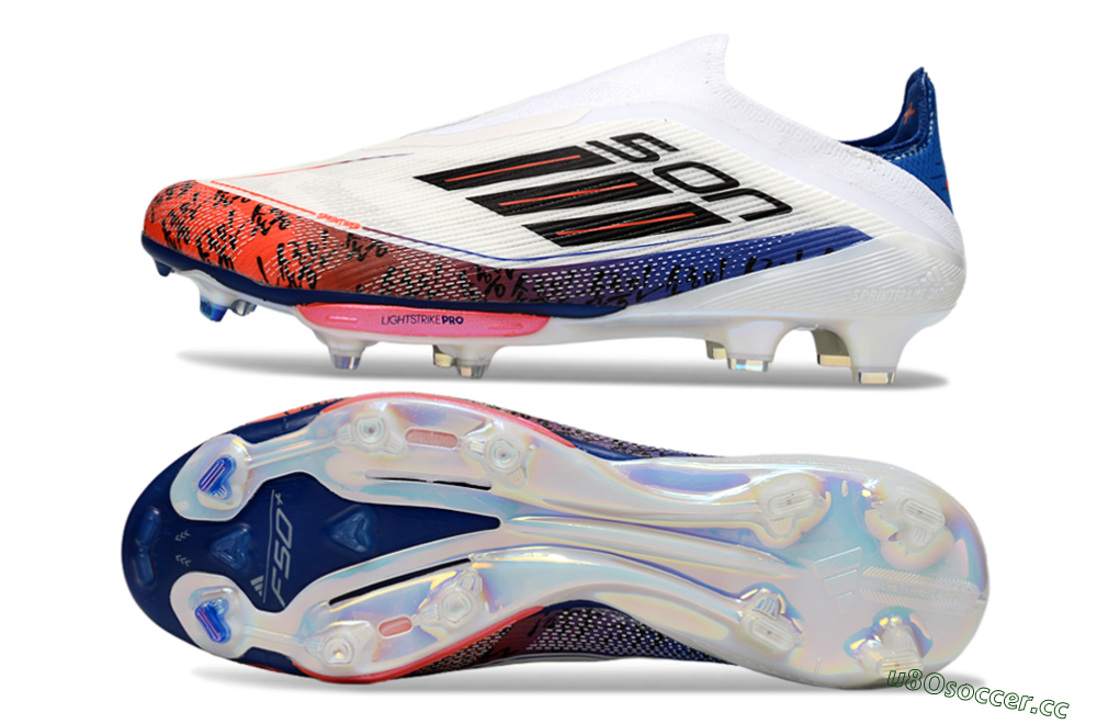 Men's Son x Adidas F50+ Elite Lightstrike Pro Laceless FG Firm Ground Low-Tops Football Boots - White/Black/Blue 1