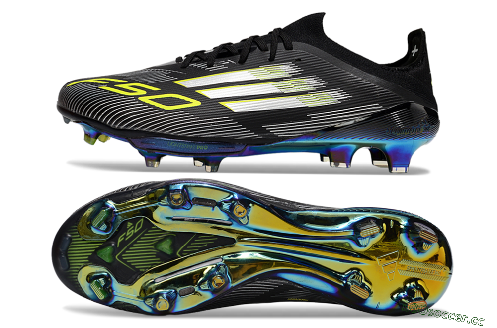 Men's Adidas F50+ Elite Lightstrike Pro FG Firm Ground Low-Tops Football Boots - Black/Silver/Gold 1