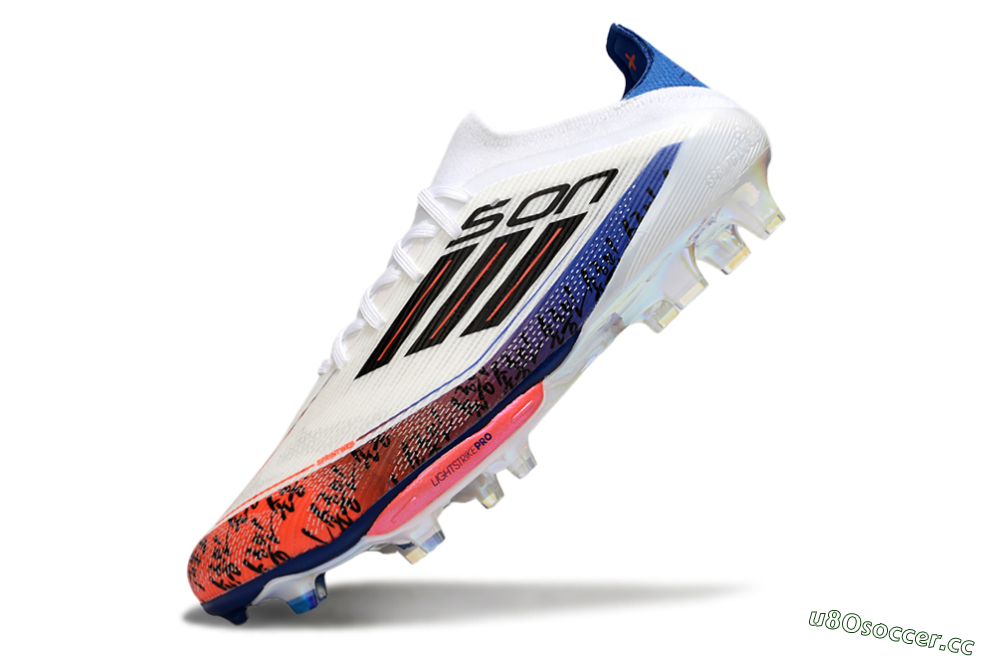 Men's Son x Adidas F50+ Elite Lightstrike Pro FG Firm Ground Low-Tops Football Boots - White/Black/Blue 4
