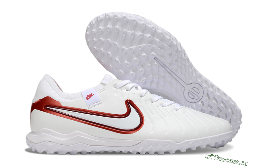 Men's Nike Tiempo Legend 10 Pro TF Artificial Turf Low-Tops Football Shoes - White/Red 2