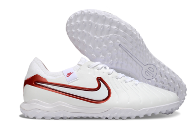 Men's Nike Tiempo Legend 10 Pro TF Artificial Turf Low-Tops Football Shoes - White/Red