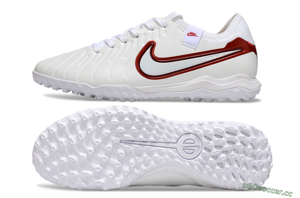 Men's Nike Tiempo Legend 10 Pro TF Artificial Turf Low-Tops Football Shoes - White/Red 1