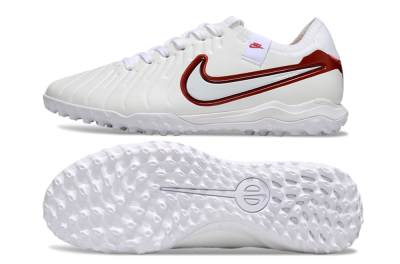 Men's Nike Tiempo Legend 10 Pro TF Artificial Turf Low-Tops Football Shoes - White/Red