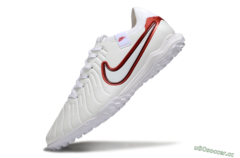 Men's Nike Tiempo Legend 10 Pro TF Artificial Turf Low-Tops Football Shoes - White/Red 5