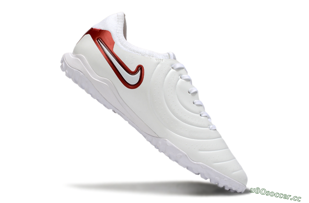 Men's Nike Tiempo Legend 10 Pro TF Artificial Turf Low-Tops Football Shoes - White/Red 4