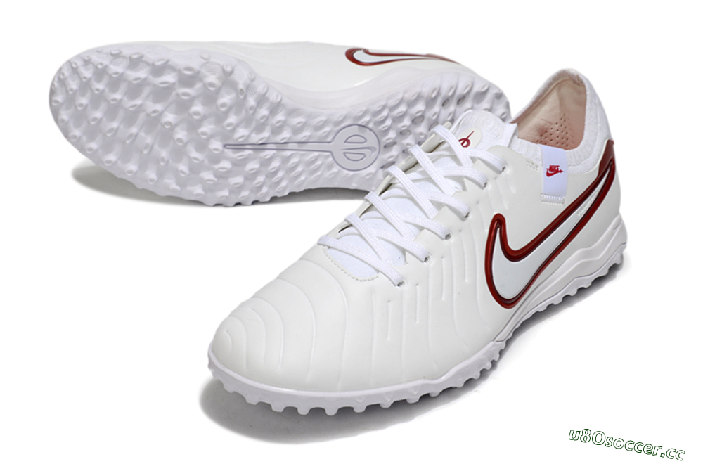 Men's Nike Tiempo Legend 10 Pro TF Artificial Turf Low-Tops Football Shoes - White/Red 3