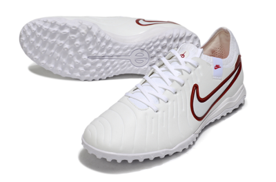 Men's Nike Tiempo Legend 10 Pro TF Artificial Turf Low-Tops Football Shoes - White/Red