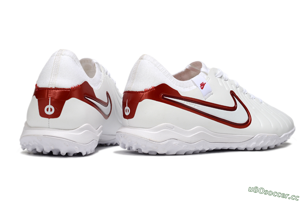 Men's Nike Tiempo Legend 10 Pro TF Artificial Turf Low-Tops Football Shoes - White/Red 6