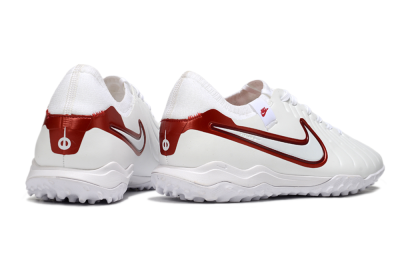 Men's Nike Tiempo Legend 10 Pro TF Artificial Turf Low-Tops Football Shoes - White/Red