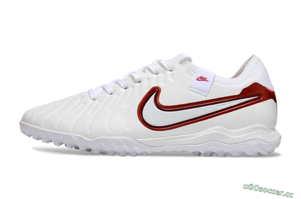 Men's Nike Tiempo Legend 10 Pro TF Artificial Turf Low-Tops Football Shoes - White/Red 0