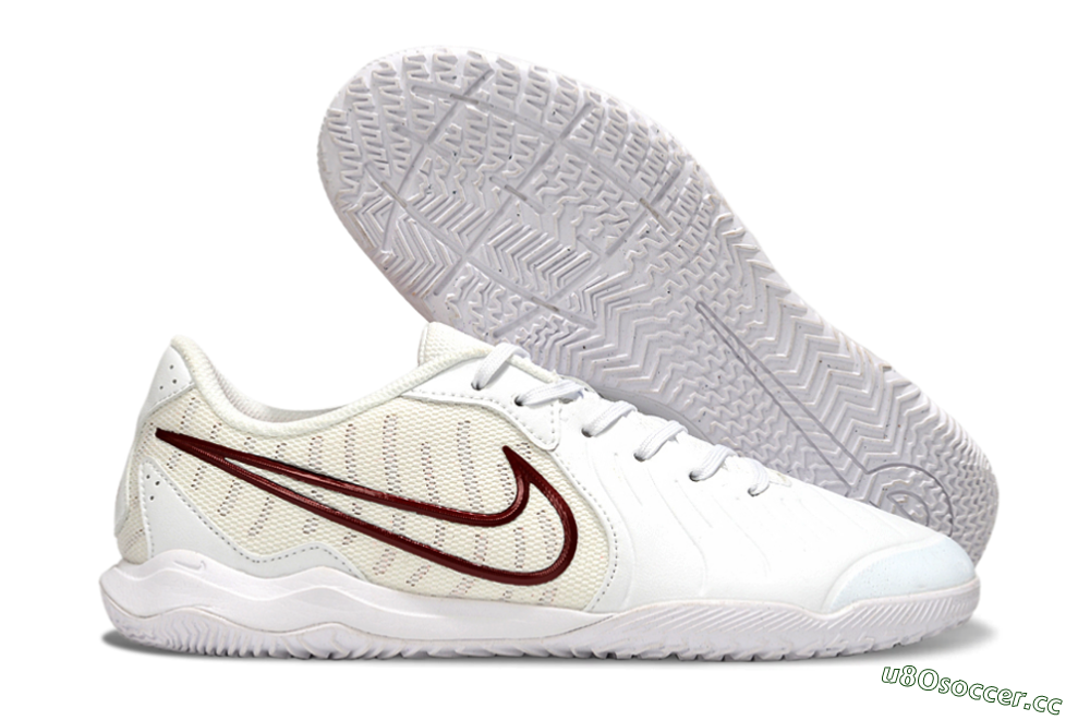 Men's Nike Tiempo Legend 10 Academy IC Indoor & Futsal Low-Tops Football Shoes - White/Red 2