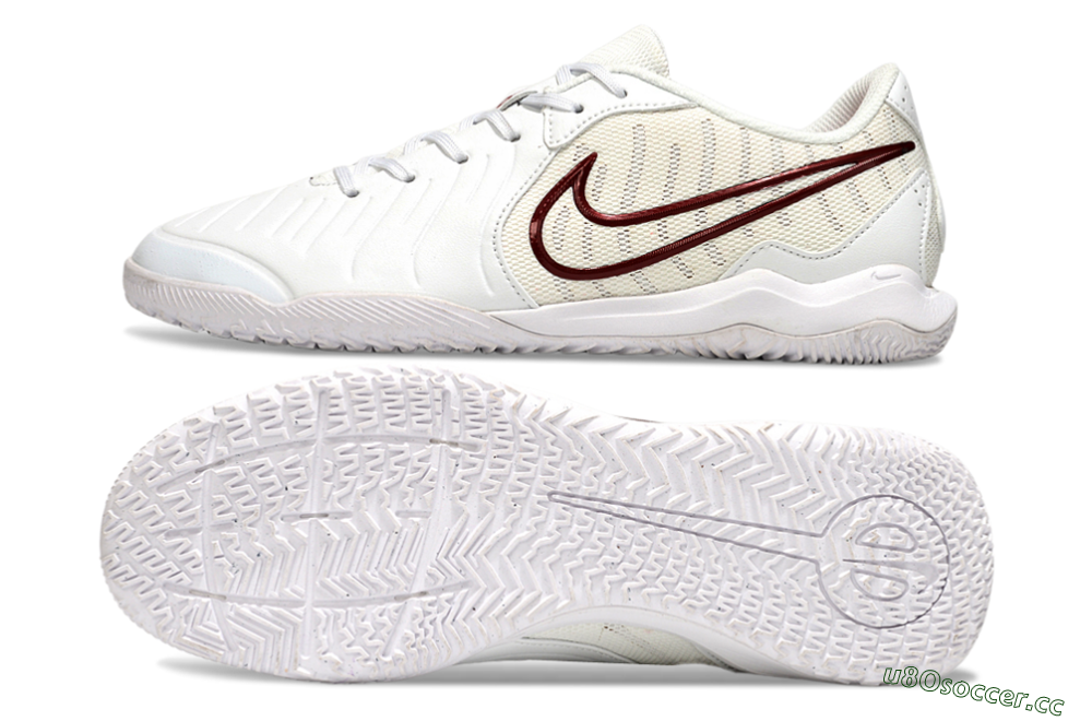Men's Nike Tiempo Legend 10 Academy IC Indoor & Futsal Low-Tops Football Shoes - White/Red 1