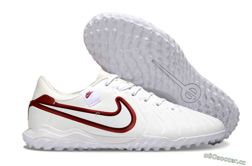 Men's Nike Tiempo Legend 10 Academy TF Artificial Turf Low-Tops Football Shoes - White/Red 2