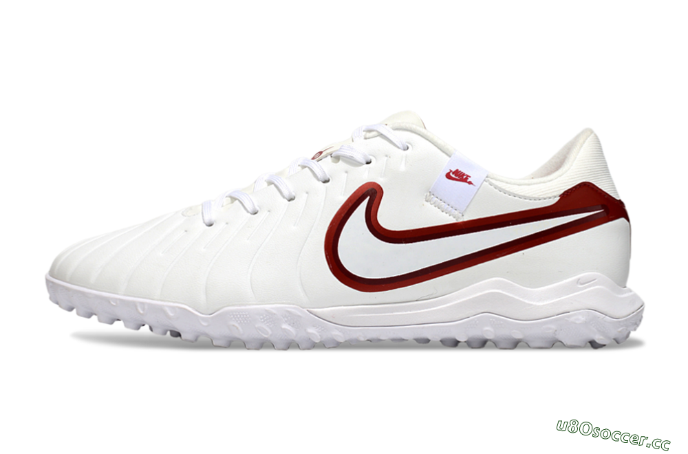 Men's Nike Tiempo Legend 10 Academy TF Artificial Turf Low-Tops Football Shoes - White/Red 0
