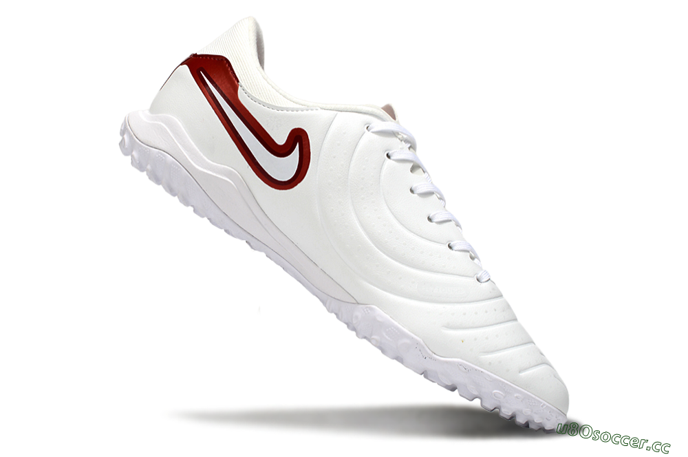 Men's Nike Tiempo Legend 10 Academy TF Artificial Turf Low-Tops Football Shoes - White/Red 4