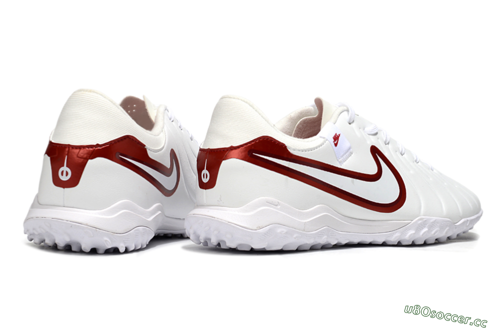 Men's Nike Tiempo Legend 10 Academy TF Artificial Turf Low-Tops Football Shoes - White/Red 6