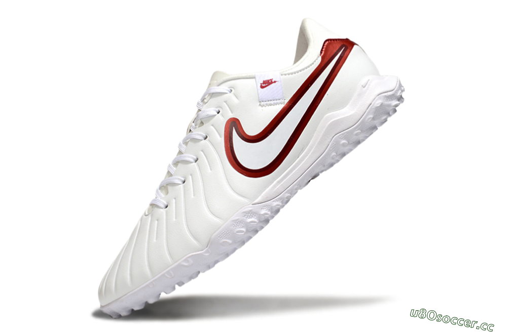 Men's Nike Tiempo Legend 10 Academy TF Artificial Turf Low-Tops Football Shoes - White/Red 5