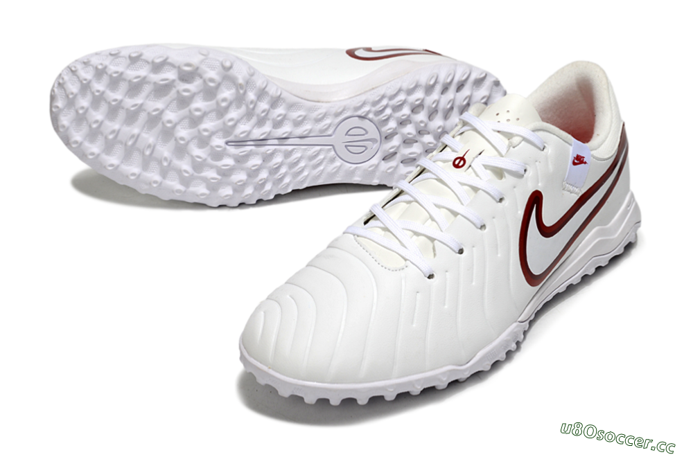 Men's Nike Tiempo Legend 10 Academy TF Artificial Turf Low-Tops Football Shoes - White/Red 3