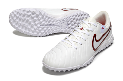 Men's Nike Tiempo Legend 10 Academy TF Artificial Turf Low-Tops Football Shoes - White/Red